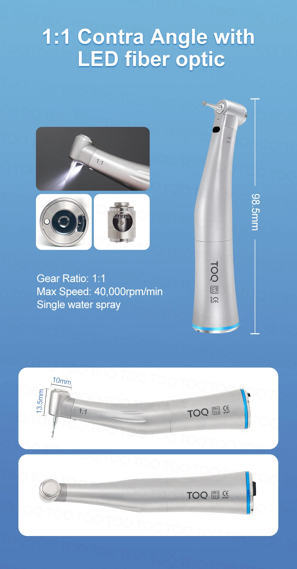 Dental LED Fiber Optic Handpiece Set 1:5 Red Ring/4:1/1:1 Contra-Angle 1:1 Straight Nose Fit to All E Type Electric Motor