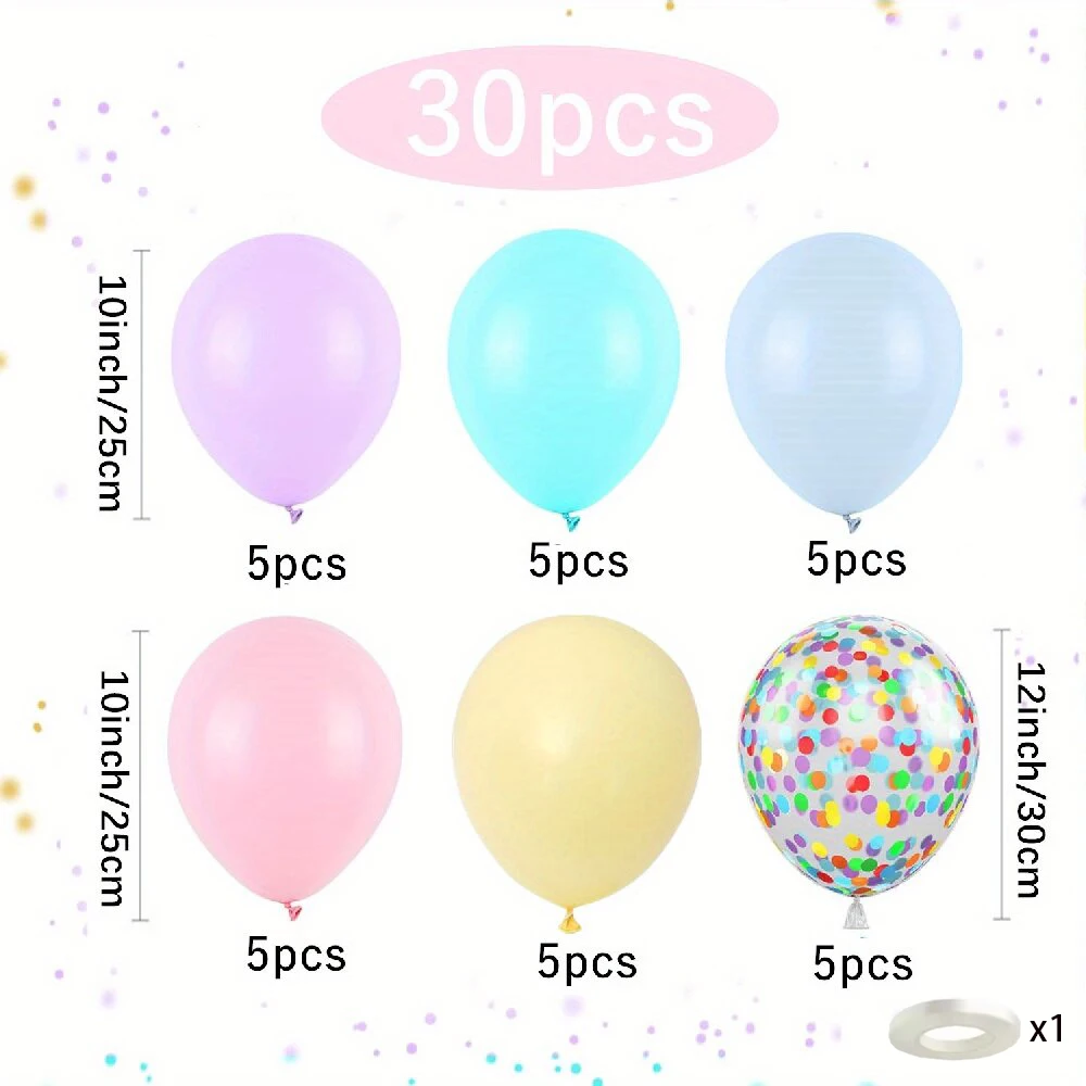 30 قطعة بالونات لاتكس ملونة مع مخطط ألوان معكرون لتزيين حفلات أعياد الميلاد وحفلات الزفاف وحفلات التخرج