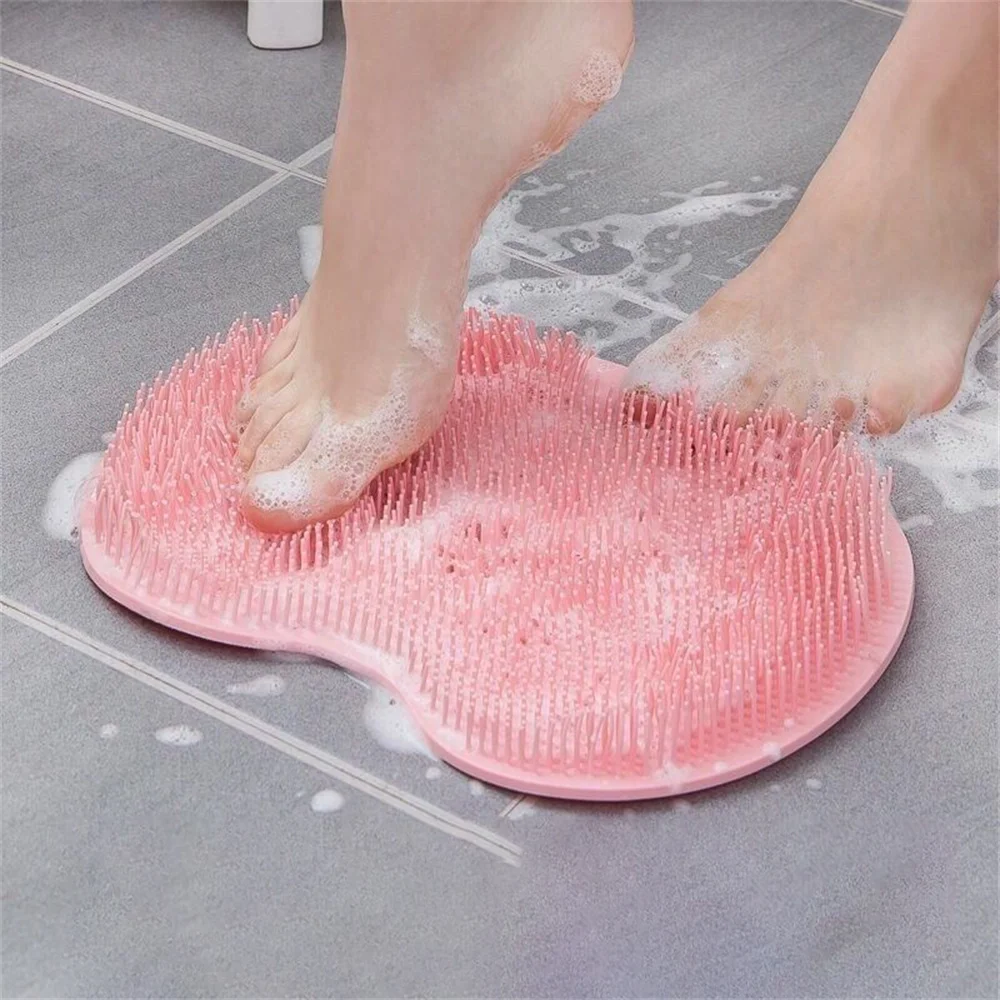 Cepillo de silicona para frotar la espalda, almohadilla antideslizante para lavado de pies, alfombrilla de ducha con ventosa, exfoliante para pies