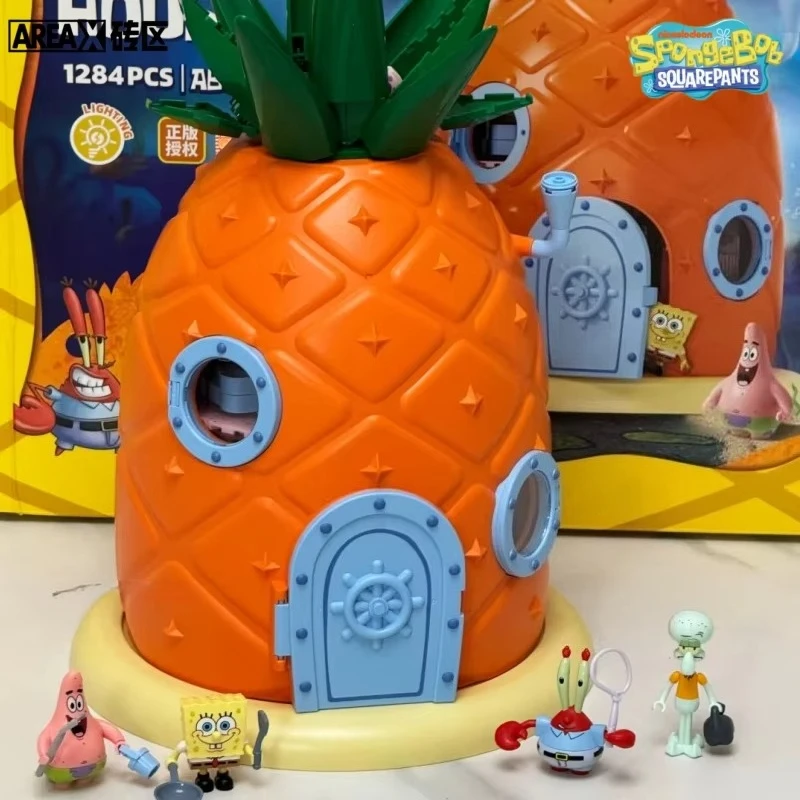 AREA-X SpongeBob SquarePants Series Pineapple House Stone Statue House The Krusty Krab Chum Bucket Assembled Model Ornament Gift