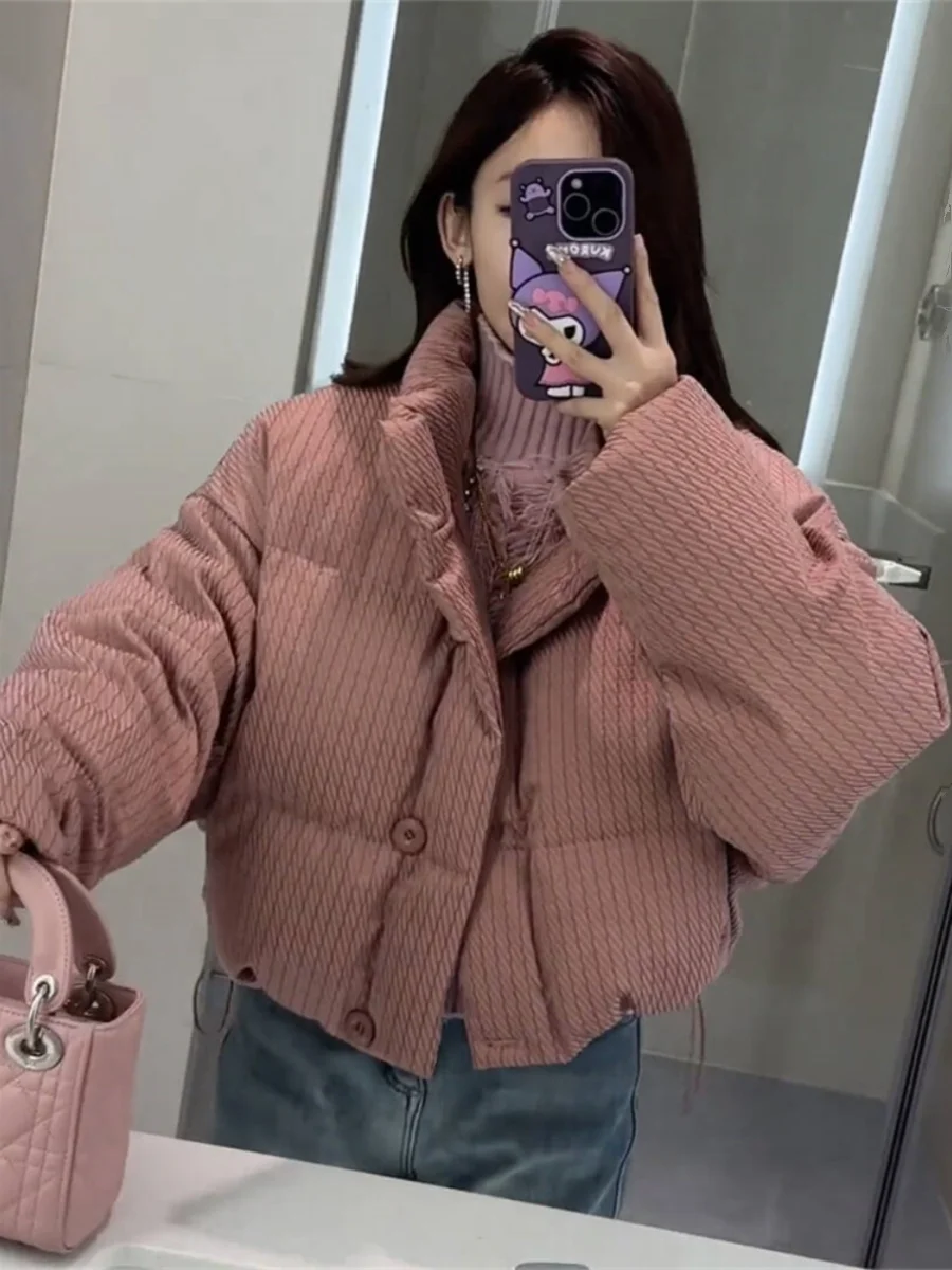 

Women's ort Cotton Jaet Bread Sle Stand Collar Warm Coat Outerwear Faionable Winter New Arrival Korean Loose Fit