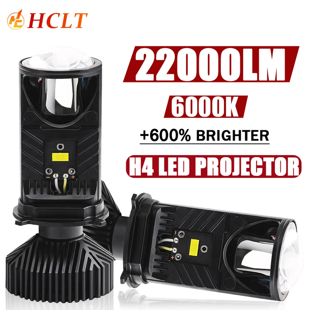 H4 LED Projector Lens Headlight Bulbs 22000LM Canbus High Low Beam Car Motorcycle Dual Projector Mini Lens Lamp With Fan Cooling