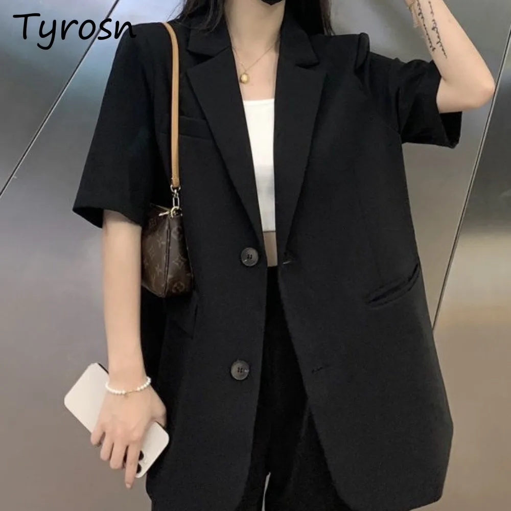 Women's Blazers Solid Half Sleeve Comfortable Loose Single Breathable Commuting Office Mature All-match Chic Summer Breathable