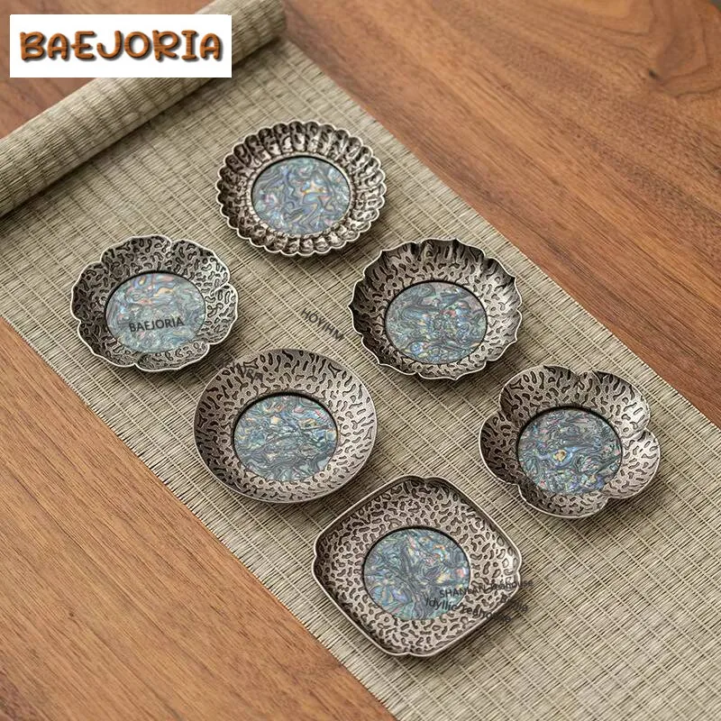 Zinc Alloy Imitation Lacquerware Metal Coasters Luxury Mug Plate For Coffee Cups Saucer Anti-scald Placemats Cup Holder Craft