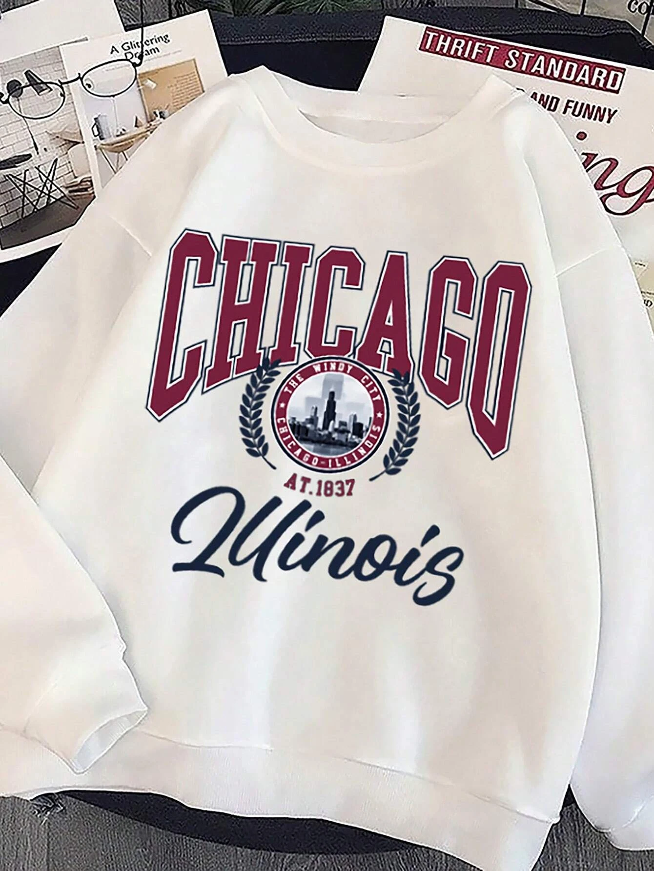 بلوفر رجالي مطبوع عليه مدينة شيكاغو ذا ويندي بلوفر هاراجوكو من الصوف برقبة دائرية ملابس عصرية للجنسين فضفاضة غير رسمية للركاب بأكمام طويلة