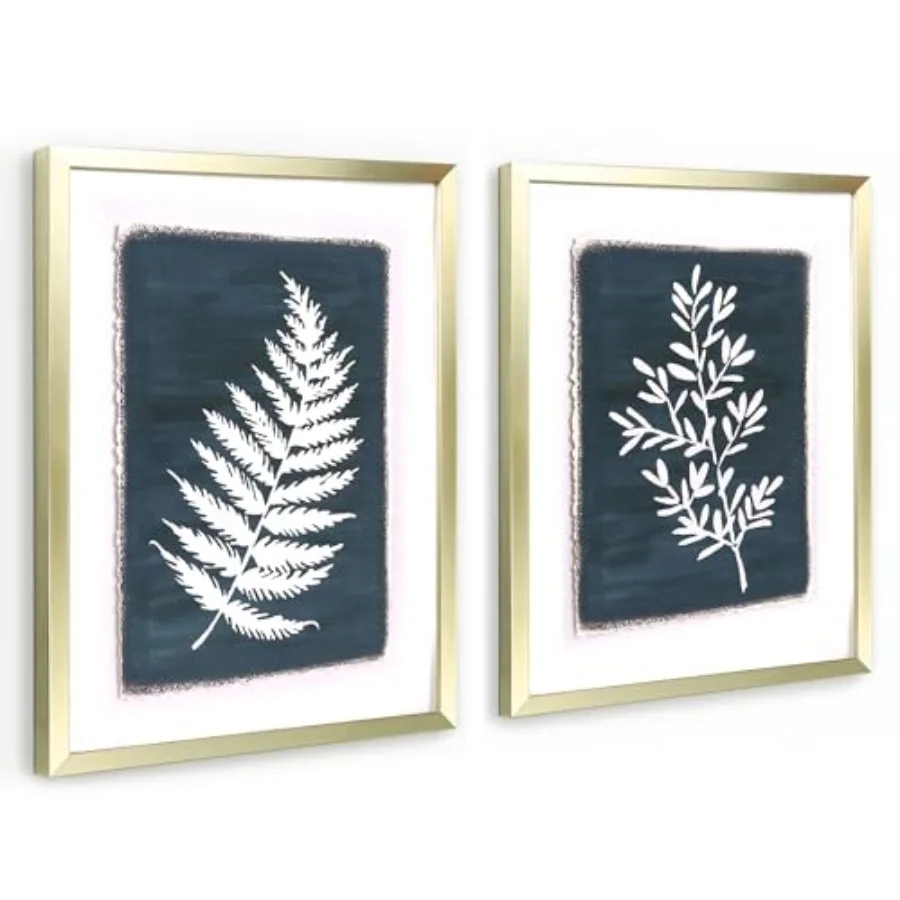 

Набор из 2 картин с ботаническими мотивами в золотых рамах 12x16 дюймов, декоративные изображения тропических растений для украшения дома