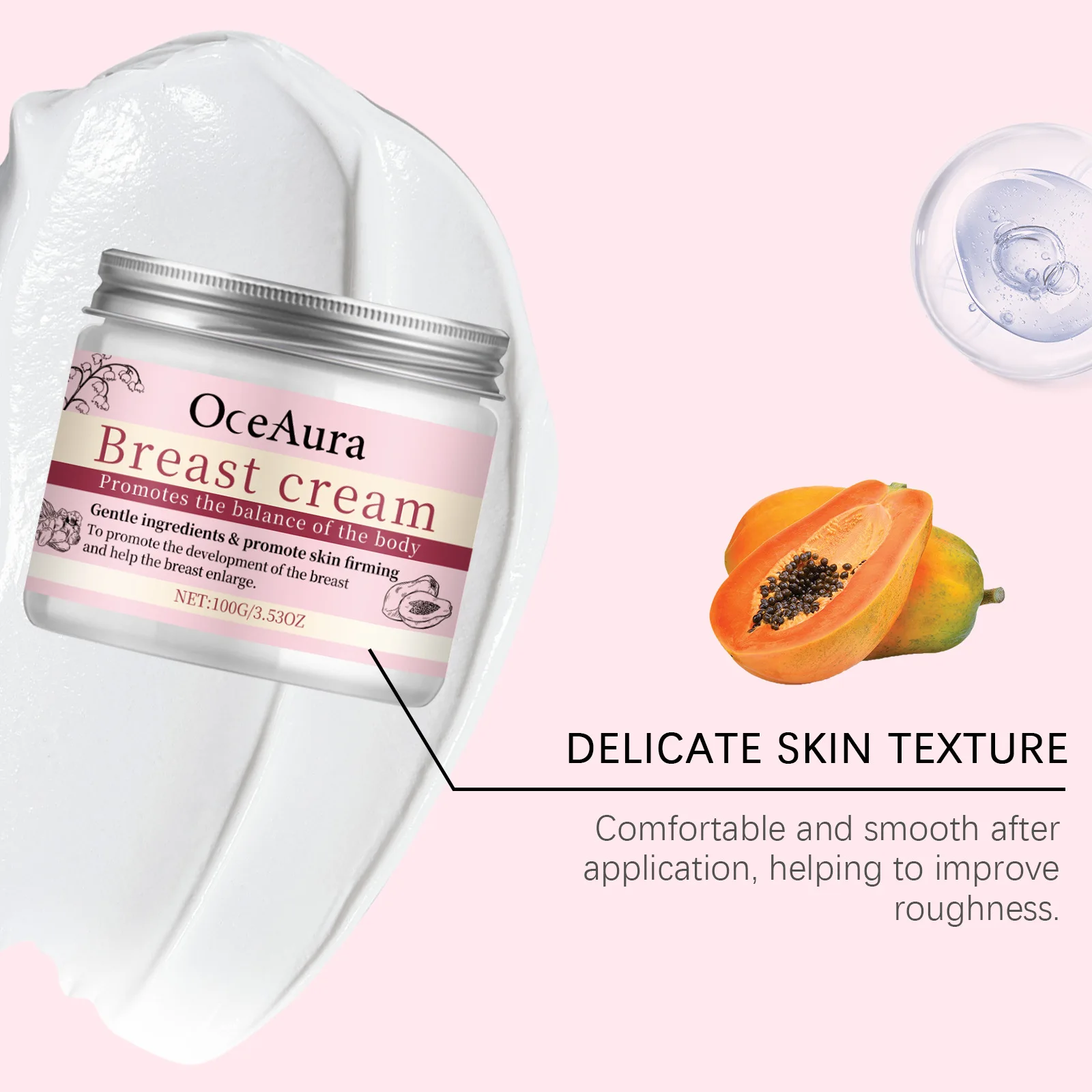 OCEAURA Papaya Breast Cream Improve Sagging Quick Absorpte Lift Firm Promote Growth Supplement Nutrition Sexy Plump Breast Cream