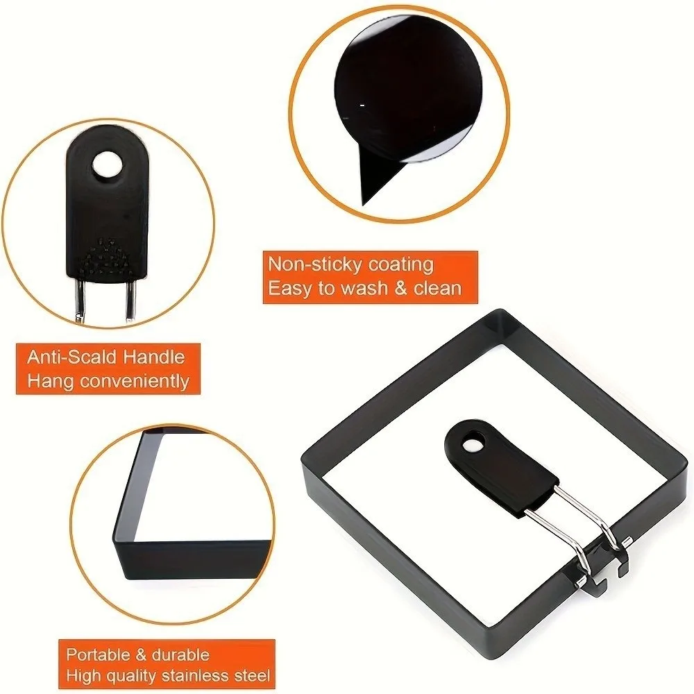 Stainless Steel Egg Fried Ring Mold Non Stick with Handle Round Pancake Mold Heat Resistant Square Egg Maker Mold Camping