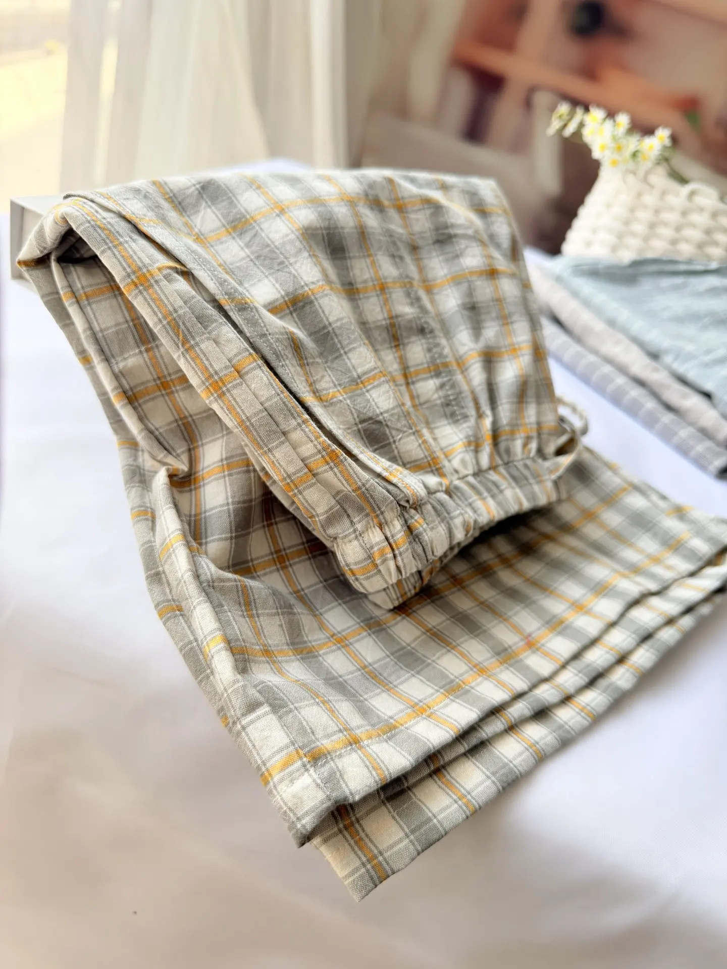 Pure Cotton Mens Sleepwear Shorts Home Leisure Breathable Grid Pattern Five-Point Home Pants Large Size Outdoor Wearable