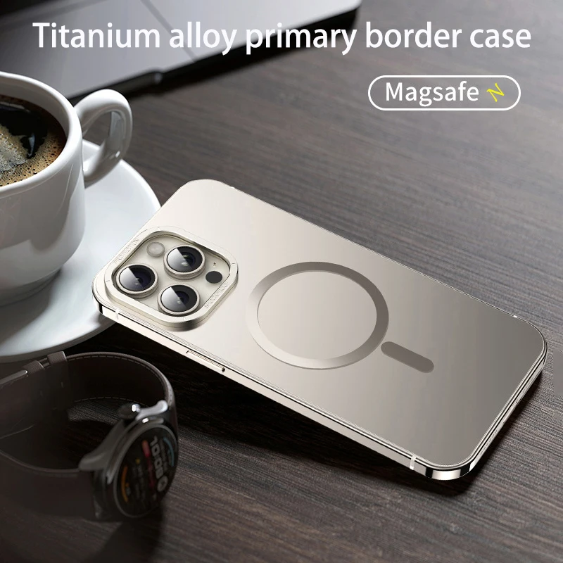 Raw Titanium fram Case For iphone15 Pro Max Magnetic MagSafe Wireless charge Metal frosting Original color Protective Back Cover