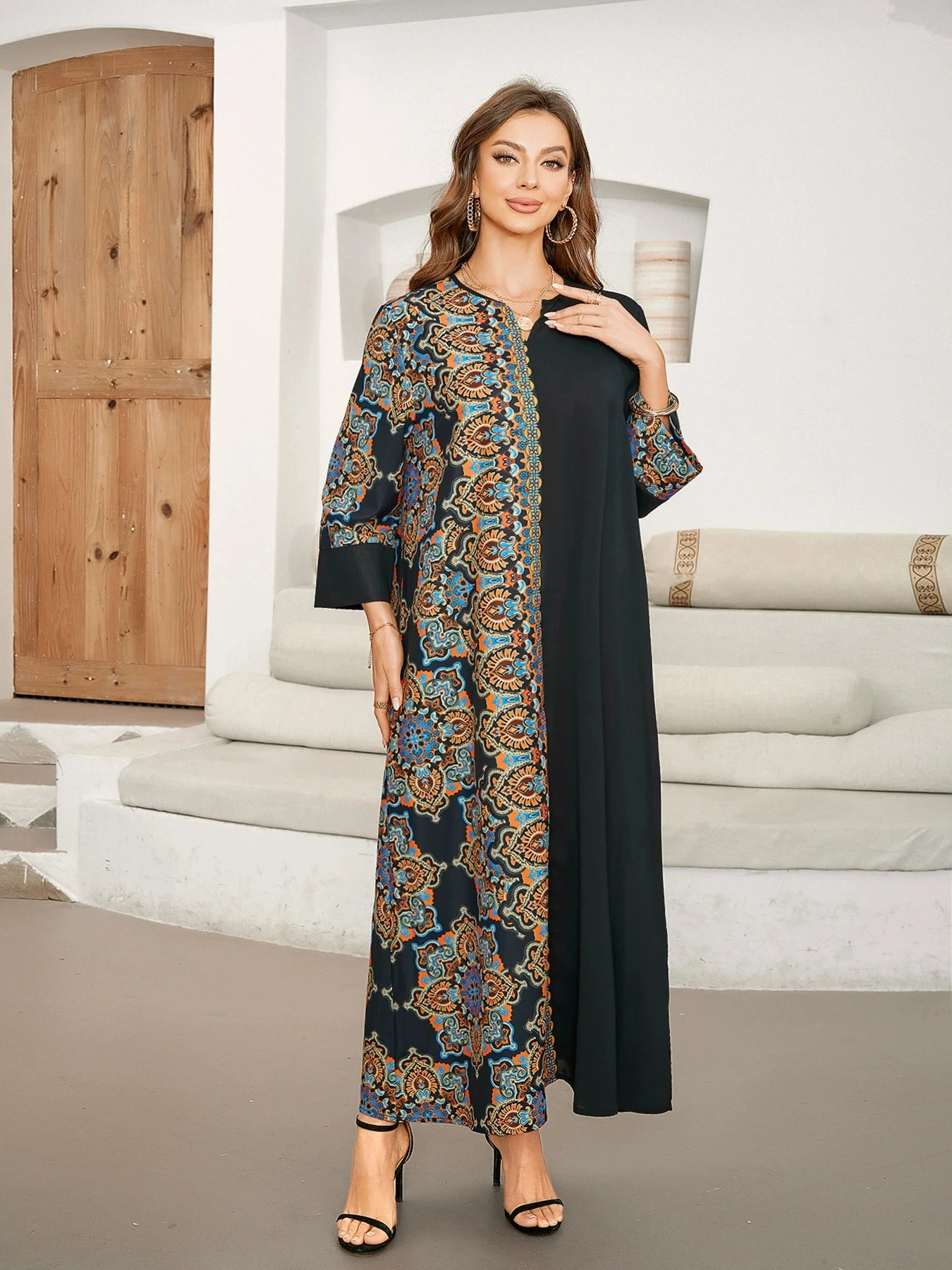 

Рамадан винтажное элегантное женское мусульманское модное платье с длинными рукавами Дубайское платье исламский костюм с принтом Türkiye Абая шарф солнцезащитное платье