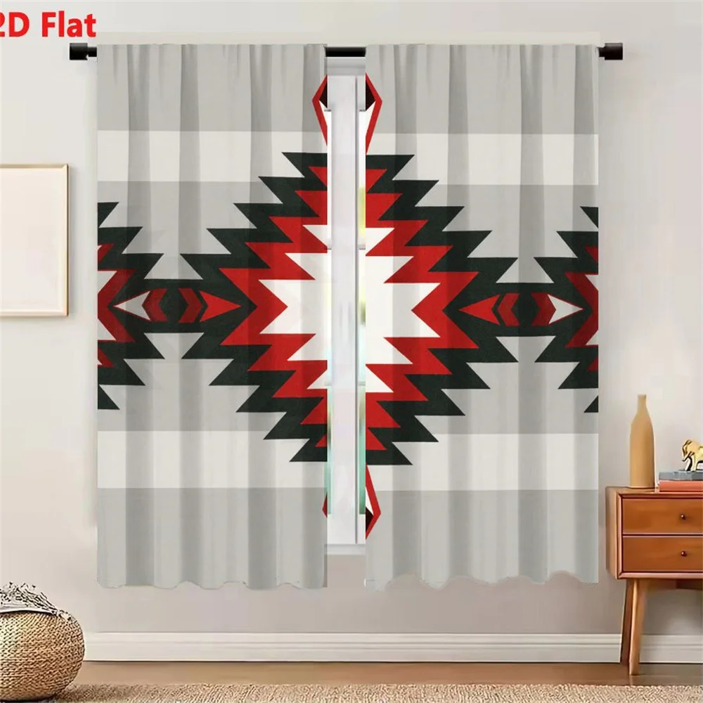 2Pcs Curtains 2D Flat Symmetrical Geometric Pattern Inspired By Native American Southwestern Tribal Art With Horizontal White St