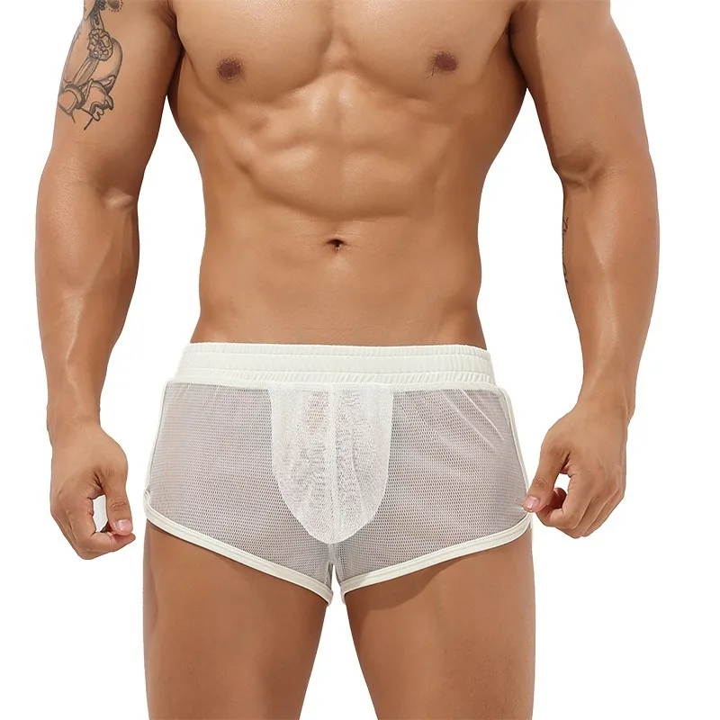 Men Casual Shorts Aro Pants Mesh Transparent Sleep Bottoms Underwear Sleepwear Sports Gym Underpants Panties Trunks Sweatpants