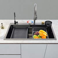 75cm Household Stainless Steel Sink Drainage Basket Kitchen Sink Includes Pull-out Faucet Water Purifier Faucet Cup Washer