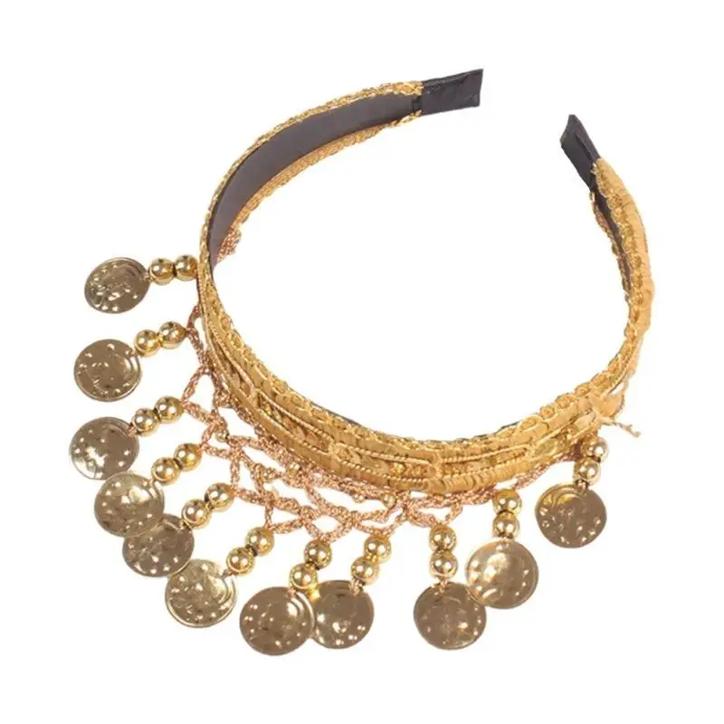 39BD Ethnic Styles Gold Coin Headband Hair Styling Accessory with Secure Wear for Comfortable Wear for Stage Belly Dancing