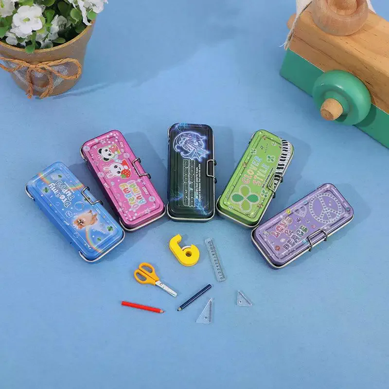 1 Set Dollhouse Simulation Mini Pencil Box Stationery Ruler Model For Doll House Decor Kids Pretend Play Toys Gift