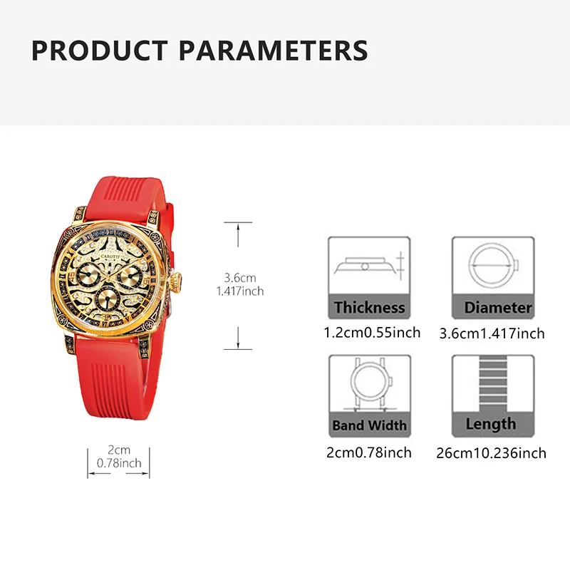 A men's red tape trendy fashion vintage engraved watch case with tiger eye quartz watch