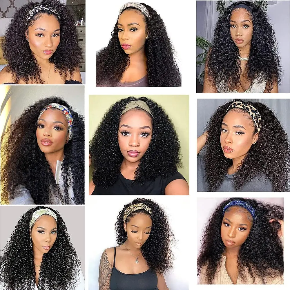 Kinky Curly Headband Wigs Human Hair For Black Women 180% Density Peruvian 10-24 Inch Human Hair Wigs Full Machine Made Wigs image 6
