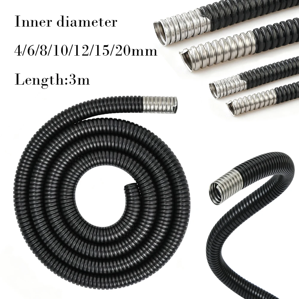 1/2pc Waterproof Plastic Coated Metal Hose Diameter 4-20mm Threaded Corrugated Pipe Wire Harness Casing for Cable Line Protector