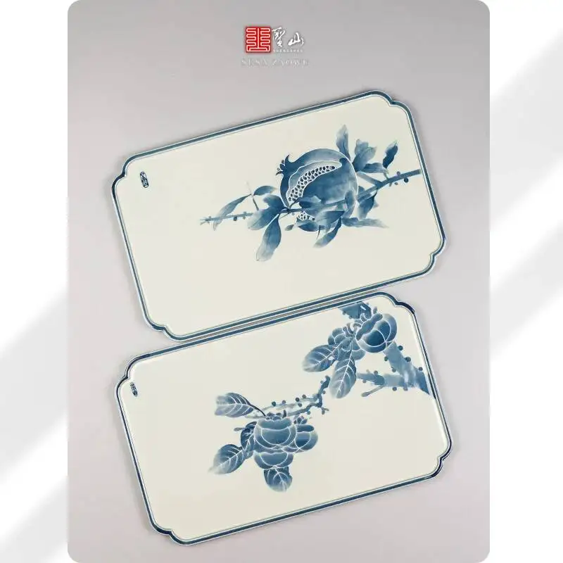 Hand-Painted Blue And White From Shengshan, Antique-Style Coaster, Vintage Table, Set For Home Use, Kung Fu Tray, Dry Tea Tray