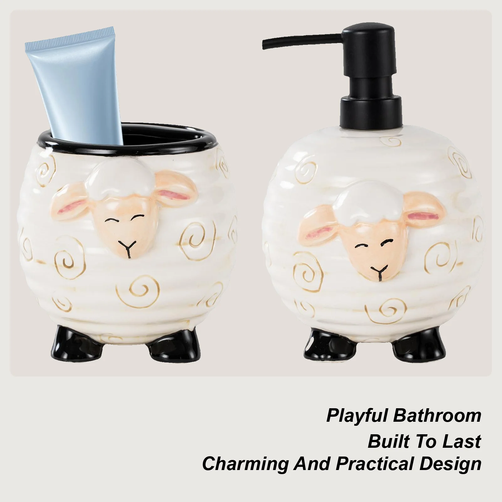 

2-х предметный диспенсер в форме овцы, органайзер для ванной комнаты, держатель с мультяшными животными, пенящийся дозатор мыла для рук, аксессуары для ванной комнаты