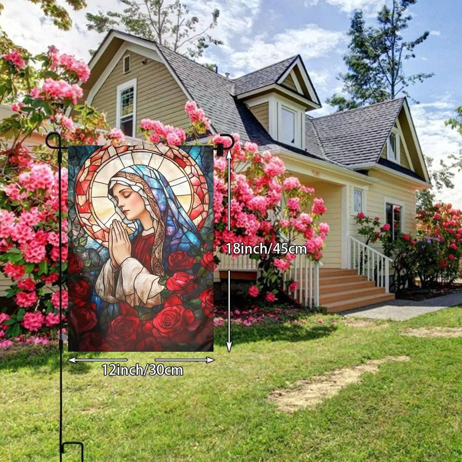 Stained Glass Mary Jesus Christ Mother Garden Flag 12x18 Vertical Double Sided Farmhouse Holiday Outside Decorations Yard Fl SSL