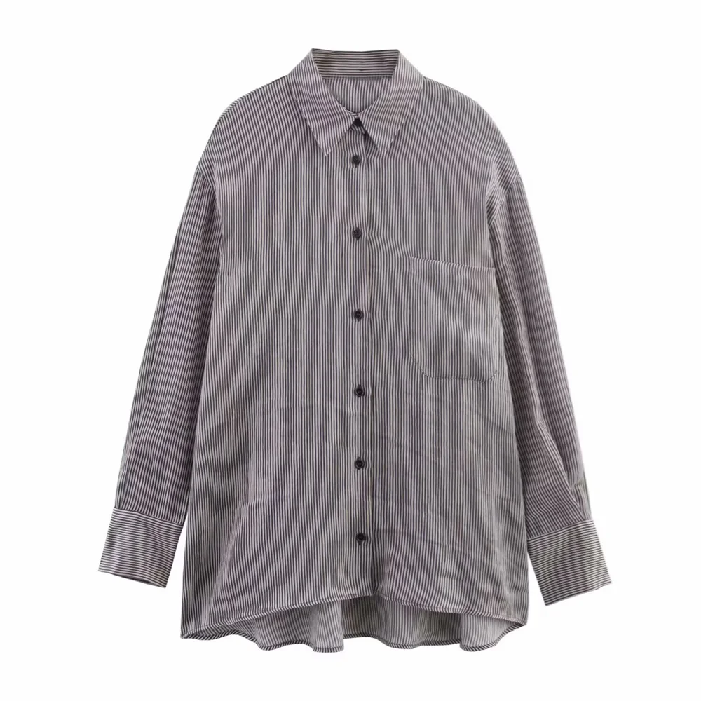 

UNIZERA Women's Striped Shirt with Collar Buckle Decoration for Spring and Summer New Collection Women's Wear