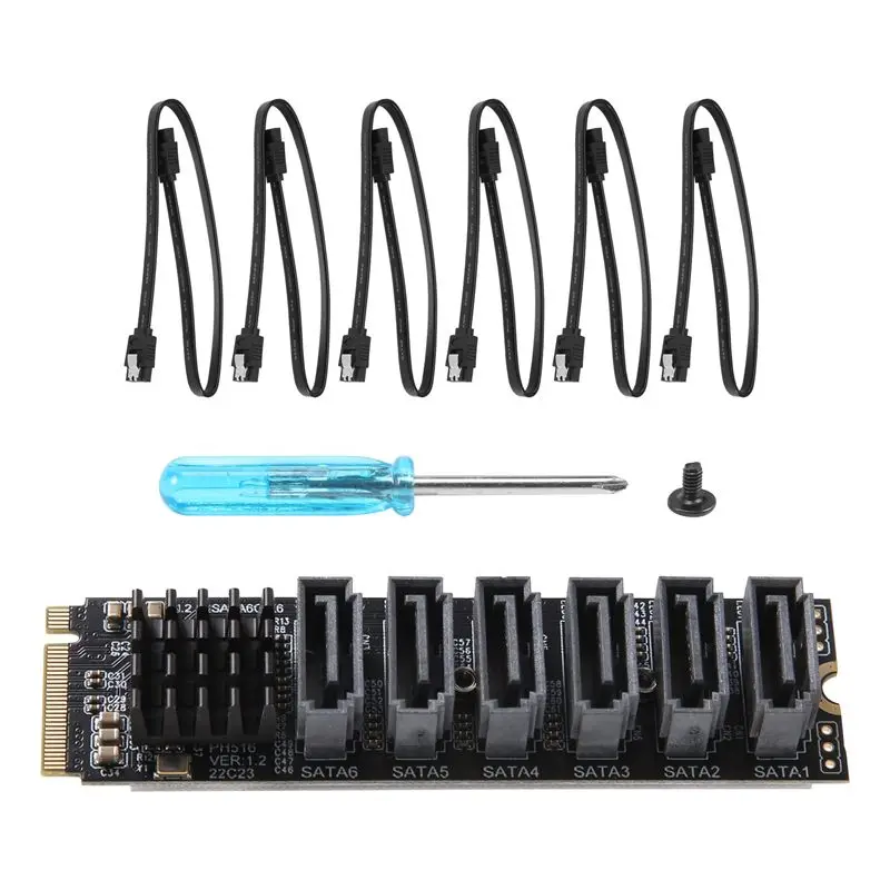 Classic-PCIE To SATA 6Gpbsx6-Port Expansion Card+SATA Cable M.2 MKEY PCI-E Riser Card M.2 NVME To SATA3.0 ASM1166 Support PM