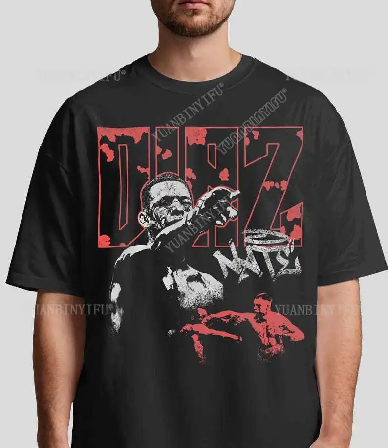 تي شيرت Nate Diaz Fighting Champion: تي شيرت برسومات Fight Night، هدية للمعجبين من القطن عتيق برقبة دائرية وأكمام قصيرة #2