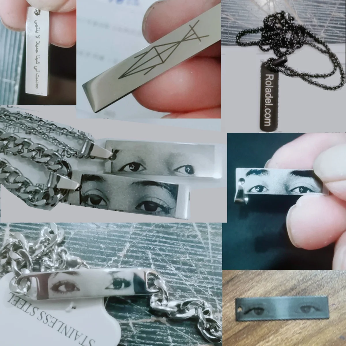 

Classic Custom Engraved Text Name Eyes Photo Necklaces For Women Men Stainless Steel Laser Carve Square Pendants Jewelry Gifts
