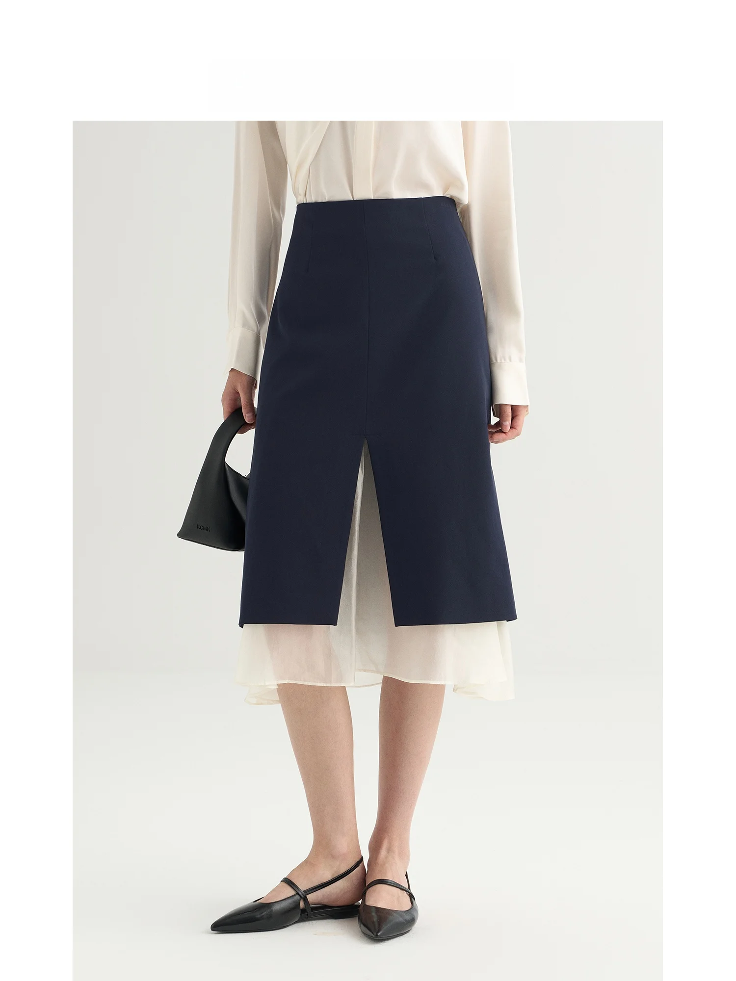 Elegant Mid-Length Split Midi Skirt for Women in Royal Blue Professional Office High Waist Polyester Blend Asymmetrical Hem