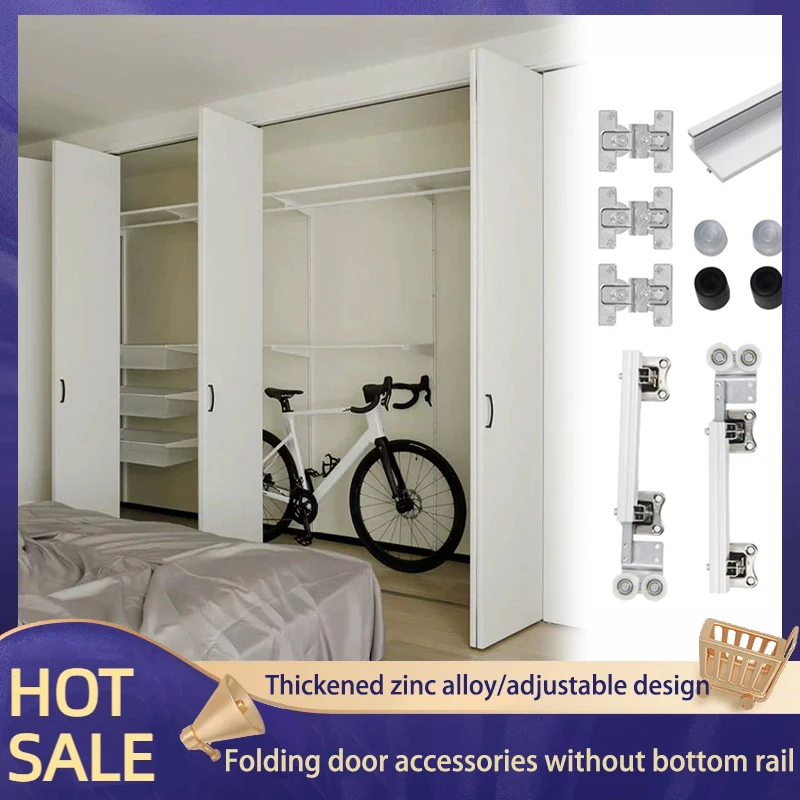 

Folding Metal Wardrobe Folding Cloakroom Wooden Door Surface Mounted Upper And Lower Hanging Pulley Track Hardware Accessories