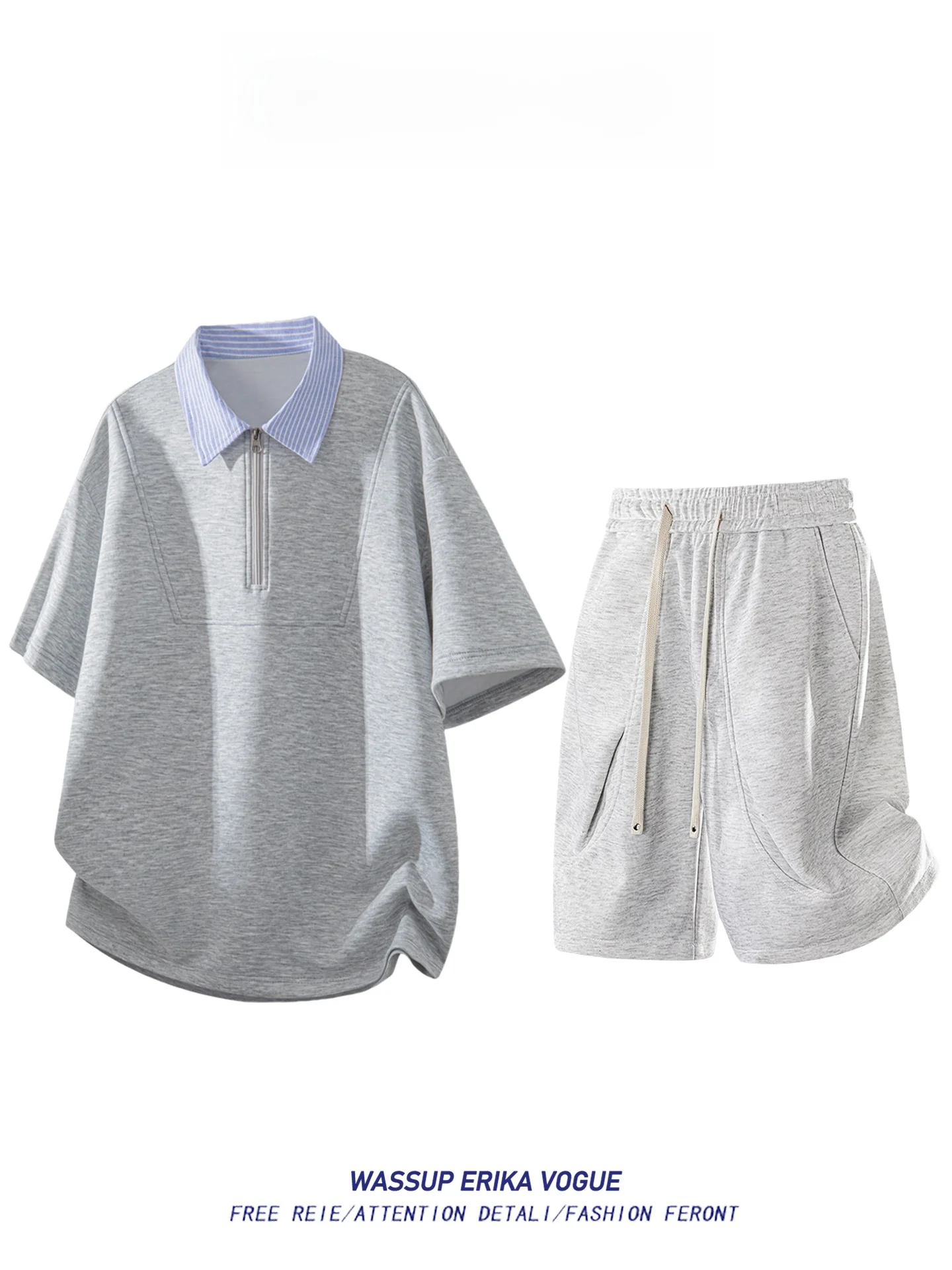 Conjunto Casual de Duas Peças Wassup Erika para Homens, T-Shirt e Shorts de Verão, Marca Trendy com Sensação de Alta Qualidad...