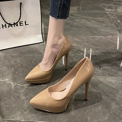 Women Stiletto Shoes Wedding Bridal Classic High Heels 2023 Ladies Leather Platform Shoes Stiletto Nude Office Shoes Banquet