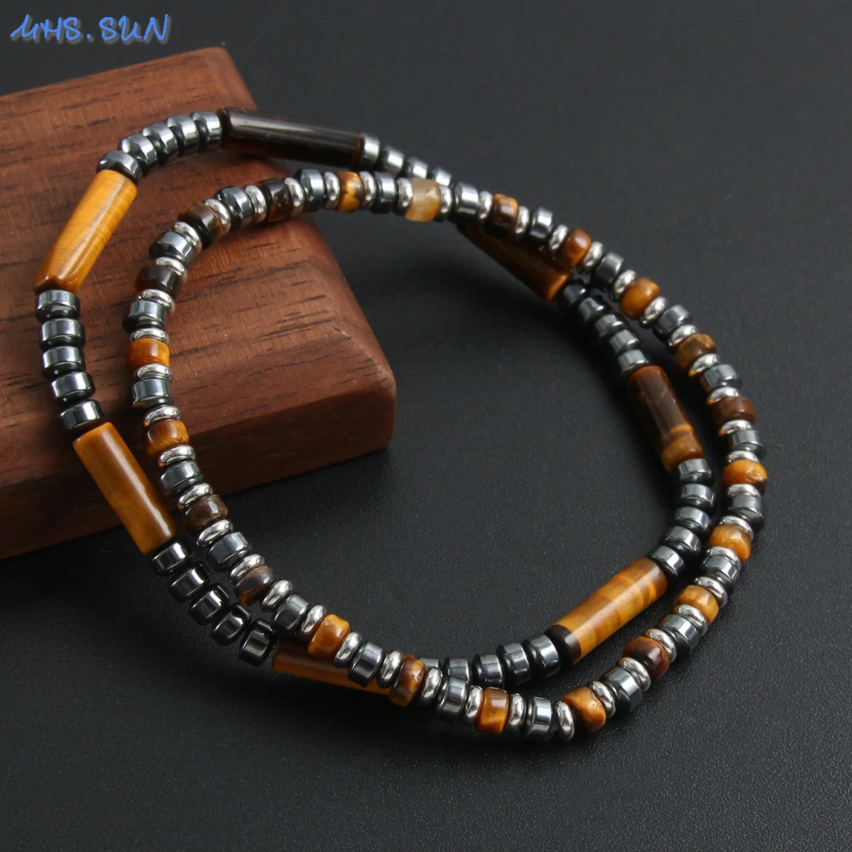 MHS.SUN 4*13MM Natural Stone Tiger Eye Cylindrical Loose Spacer Beads For Men Hematite Healing Protection Elastic Jewelry