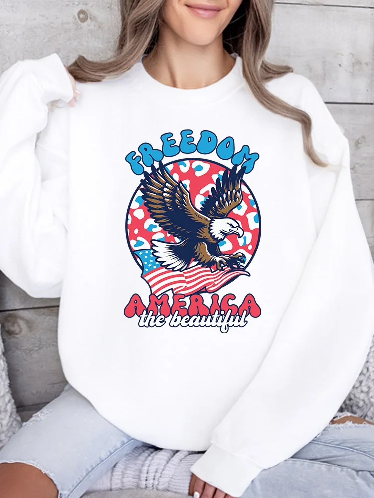 

Женская толстовка Freedom America с графическим принтом, повседневный пуловер с длинным рукавом, свободный крой, уличная одежда для осени и зимы