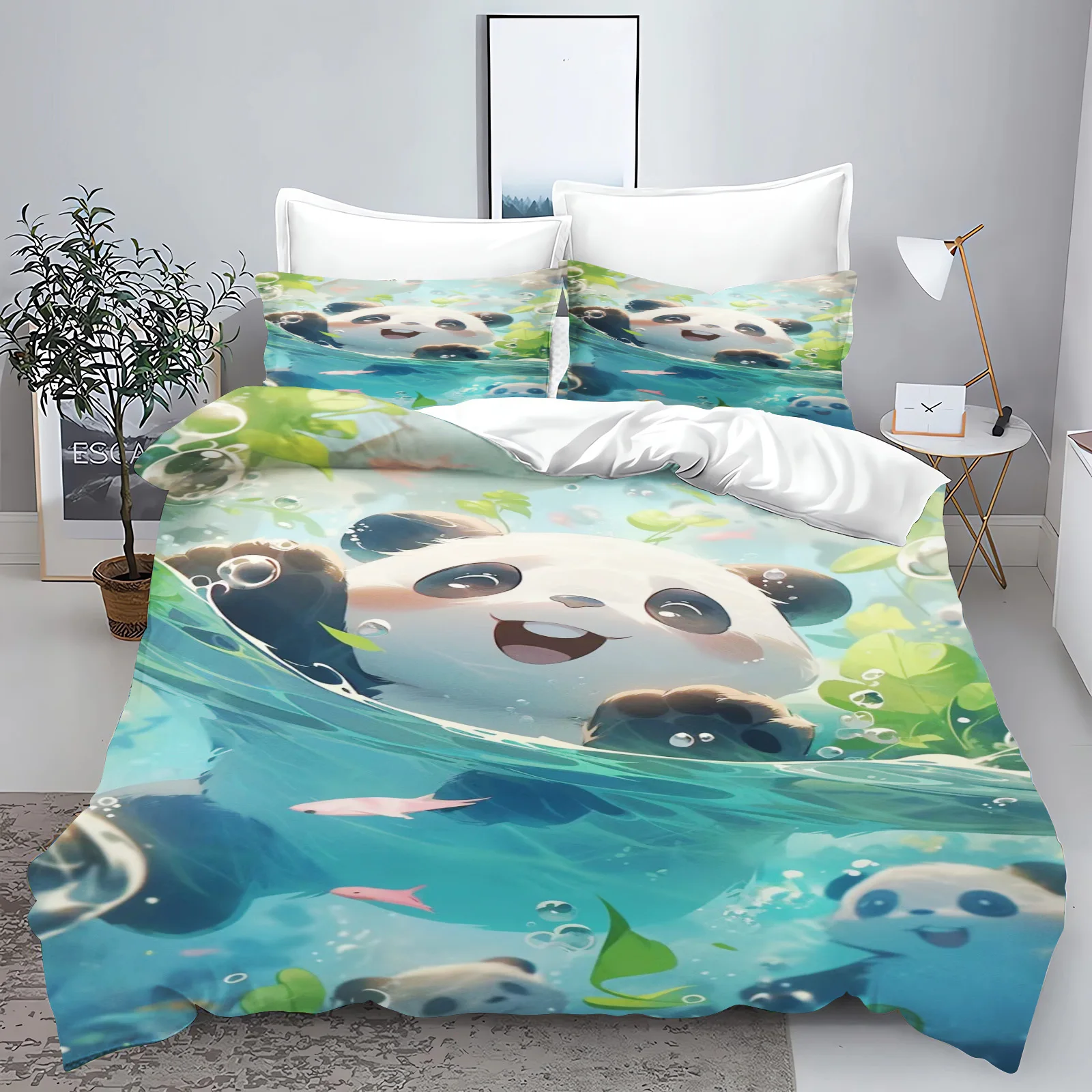 

Panda Duvet Cover Set 100% Polyester Bedding Anime 3D Children'S Printed Home Decor3-Piece Set 1 Quilt Cover