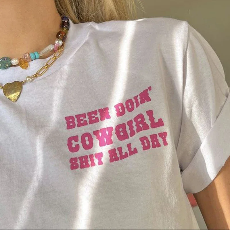 Cowgirl Letter Print Sassy Cute T Shirt Short Sleeve Western Country T-Shirts for Women Hippie Funny Tshirts Female Fashion Tops