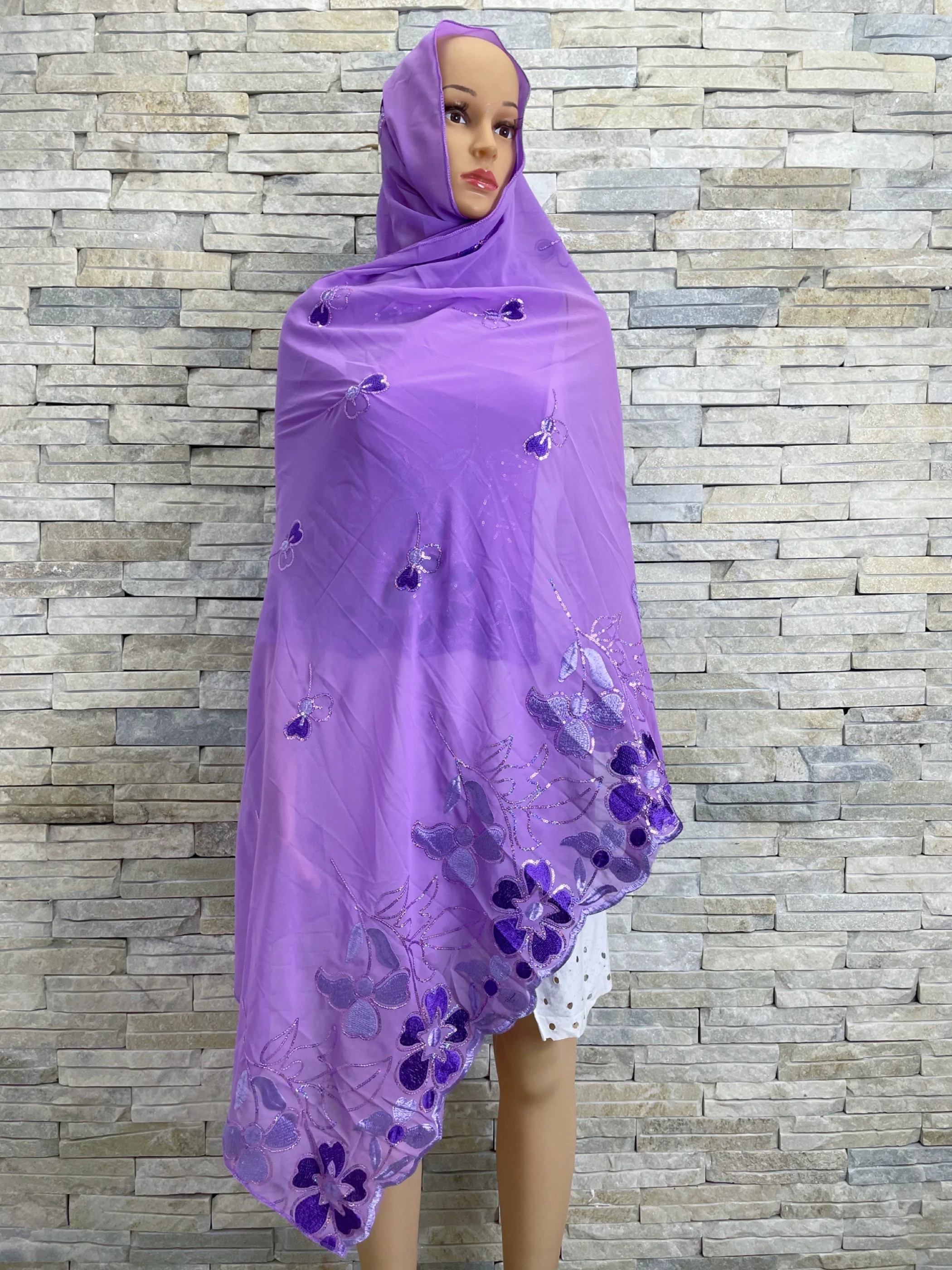 Latest African Muslin Islamic Ramadan Hijab Chiffon Sequin Embroidery Scarf Pashmina Extremely Soft Turban Women Spring Wrap