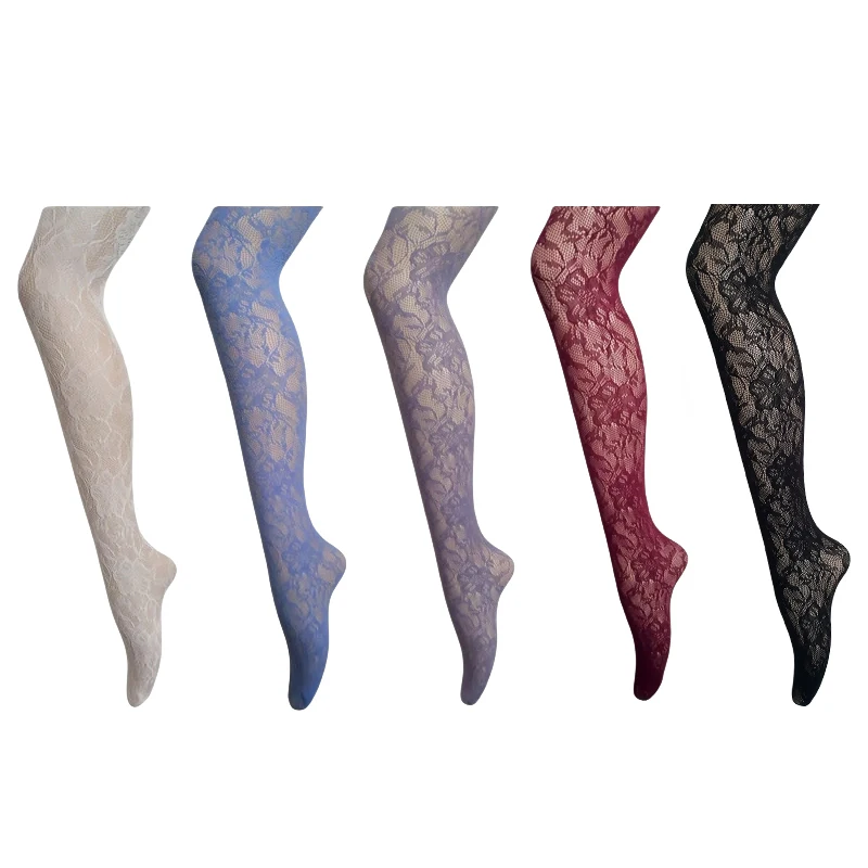 Summer Fashion Women Colorful Floral-Patterned Fishnet Tights See-through All Colors Floral Lace Tights Ladies Nylon Pantyhose