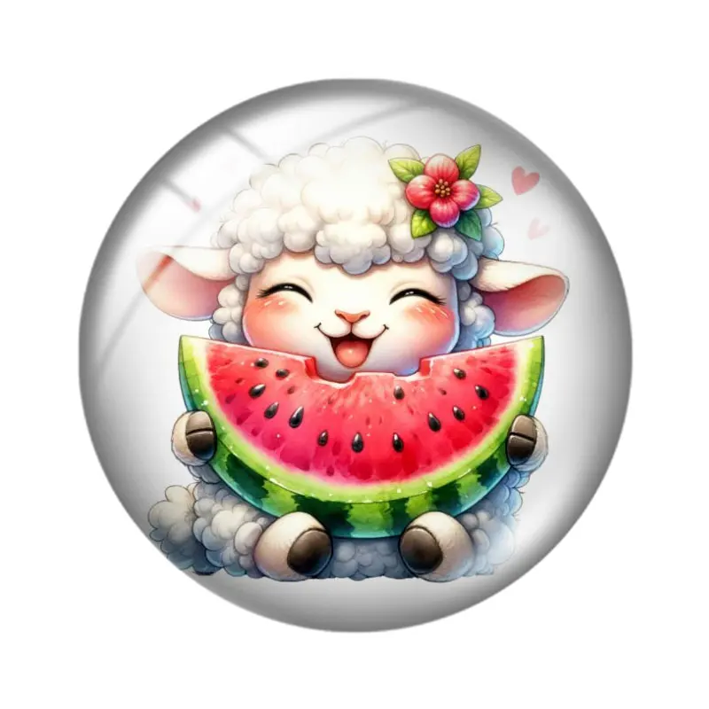 ألوان مائية لطيف الأغنام 10 قطعة mix18mm/20 مللي متر/25 مللي متر صورة مستديرة الزجاج كابوشون التجريبي ظهر مسطح صنع النتائج