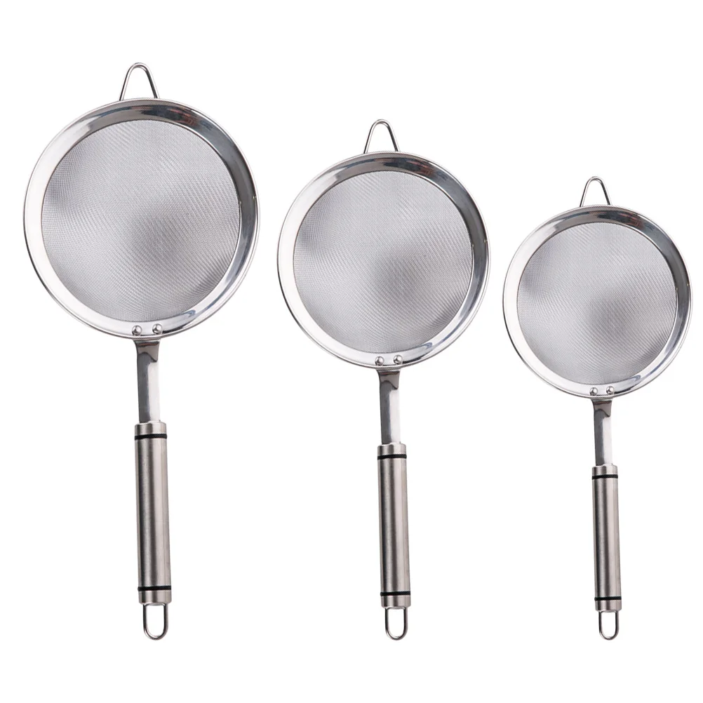 

3pcs Stainless Steel Colander Fine Strainers For Tea Coffee Flour Sugar Spice Rice Cocoa Powder Fruits Vegetables Kitchen Gadget