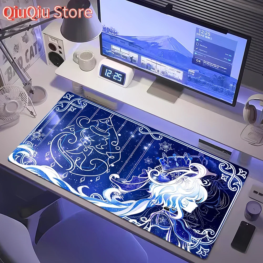 Genshin Impact Furina Anime-Spiel-Mauspad, großes Gaming-PC, Computer-Mauspad, Gamer-Tastatur, Mauspad, Gummi, rutschfeste Schreibtischunterlage