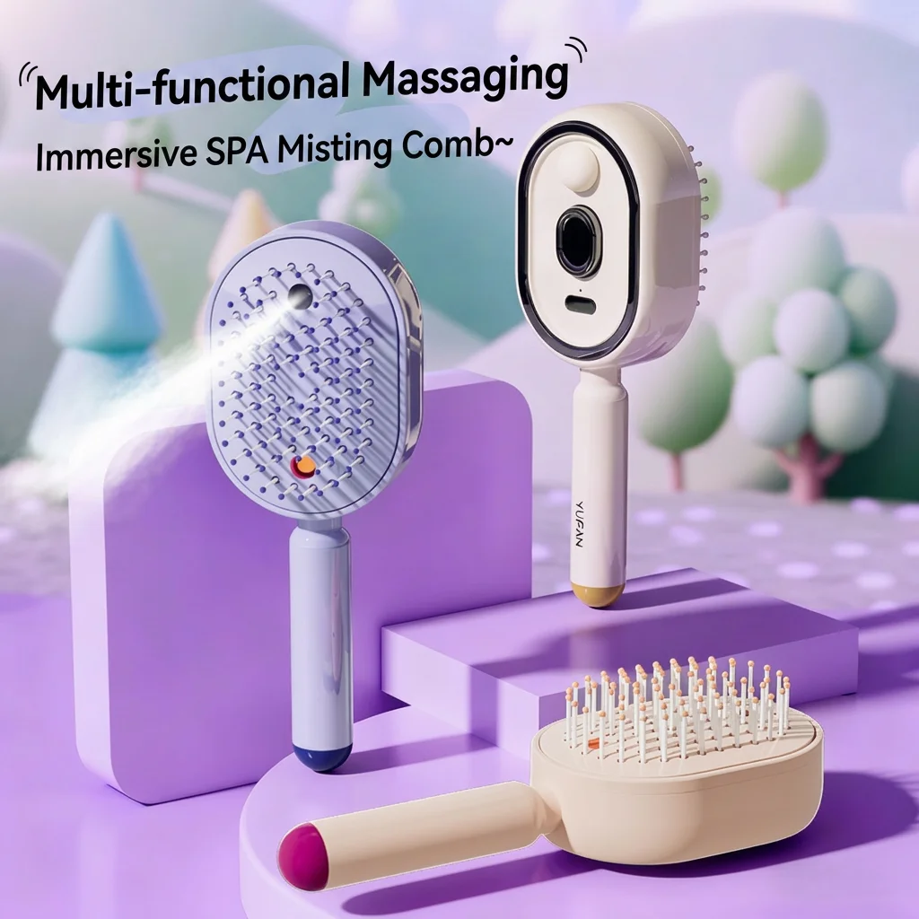 

Electric Misting Comb Scalp Massager Soft Bristle Hair Detangling Stream Brush USB Rechargeable Head Therapy Spa Massaging Tool