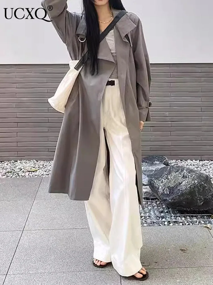 

UCXQ Fashion Long Coat British Style Solid Color All Match Loose Comfortable Casual Trench Coat Women 2024 Spring Autumn 23A9708