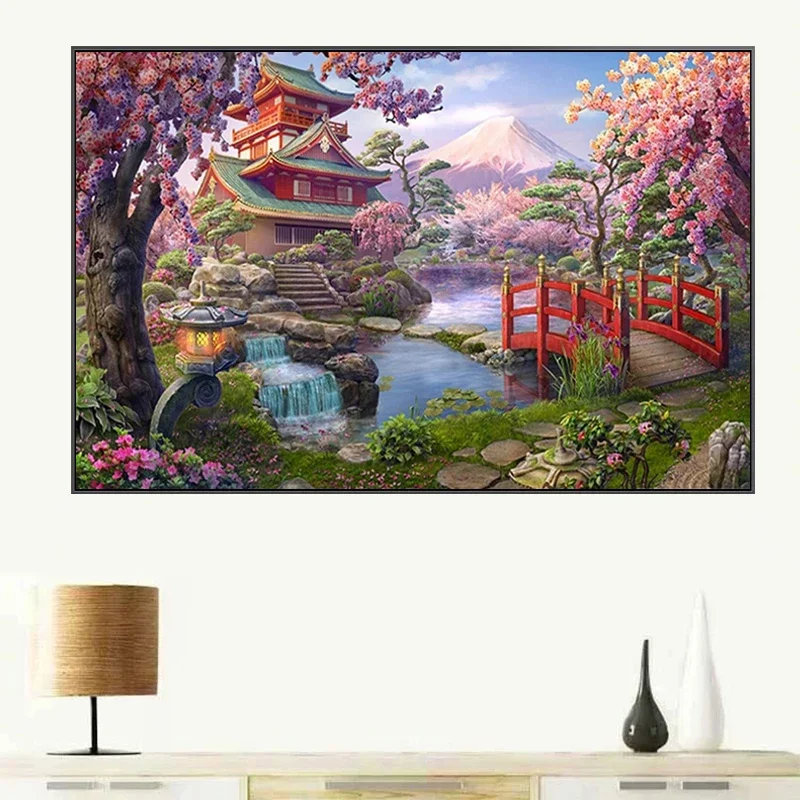 

Cherry Blossom Garden 5D Diamond Painting Full Diamond Embroidery Restaurant Office Room Home Decor DIY Diamond Cross Stitch Kit