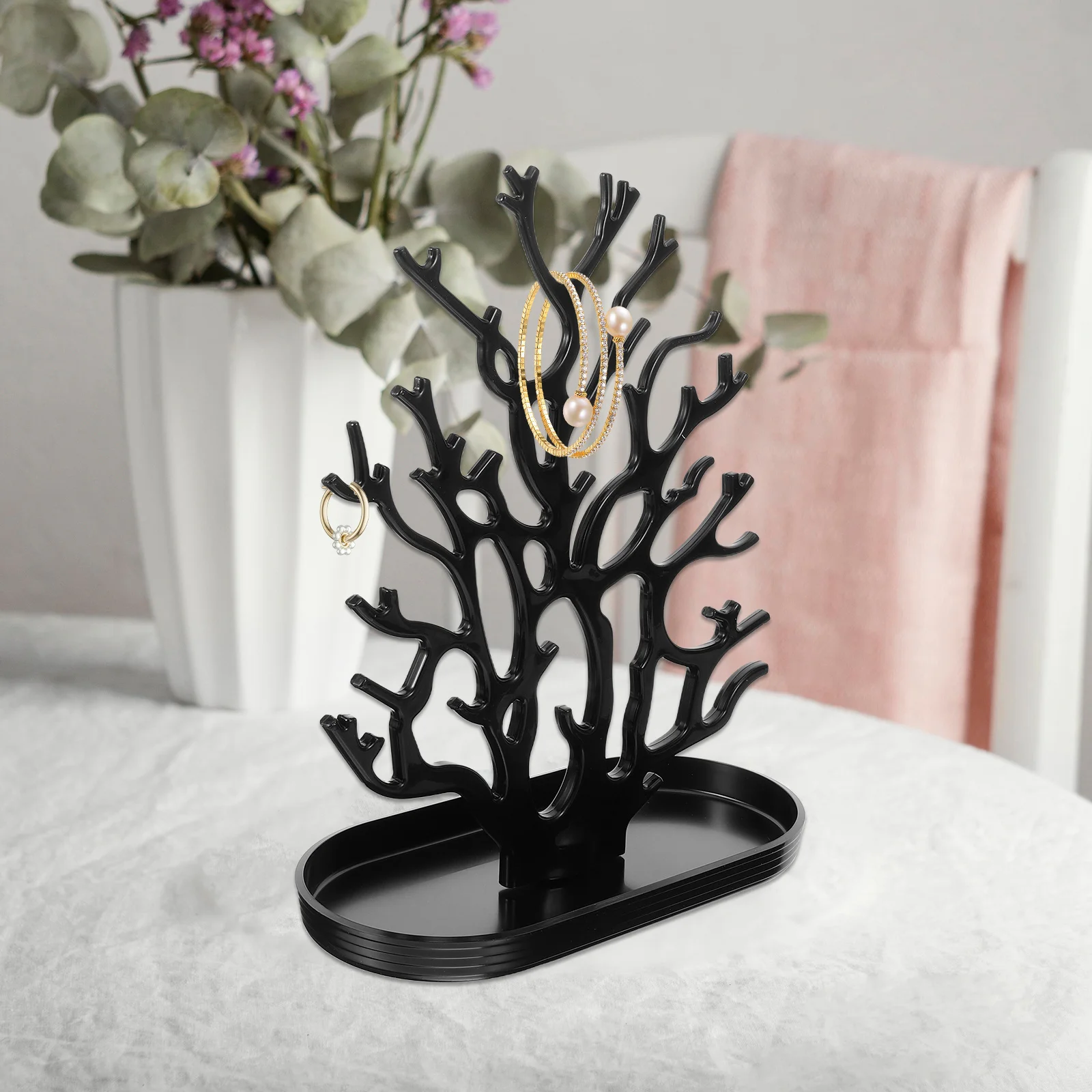 Plastic Coral Jewelry Display Stand Black Desktop Organizer for Rings Earrings Necklaces Jewelry Display Organizer Holder