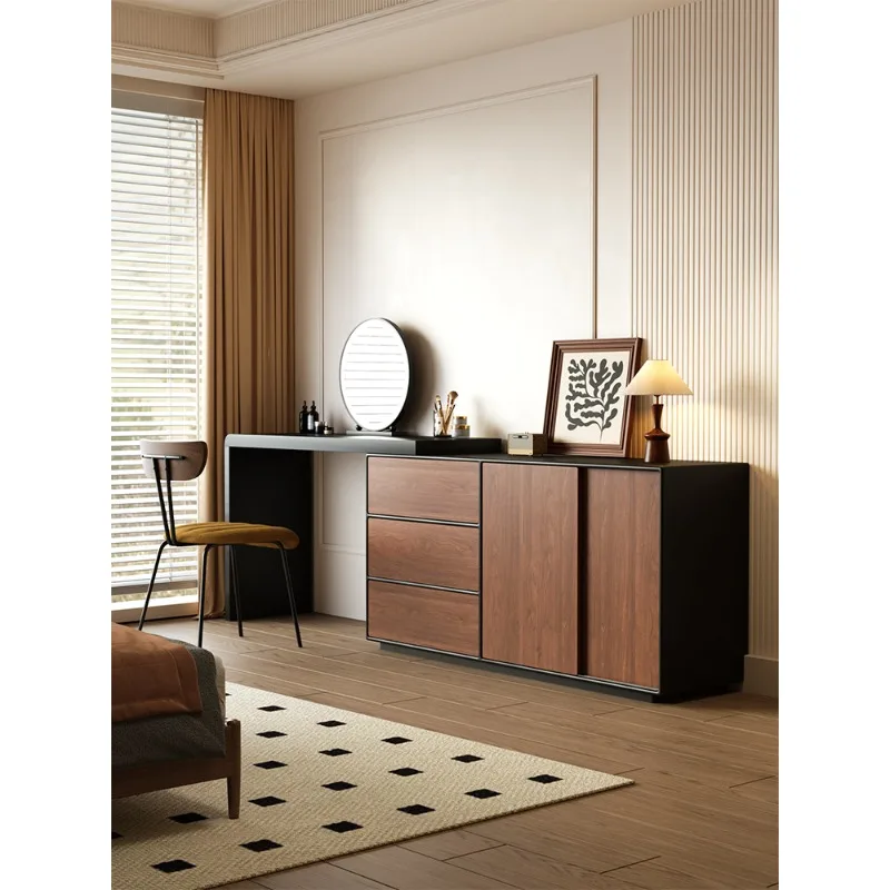 Dresser, chest, integrated medieval solid wood bedroom, walnut pattern storage, makeup table, storage cabinet