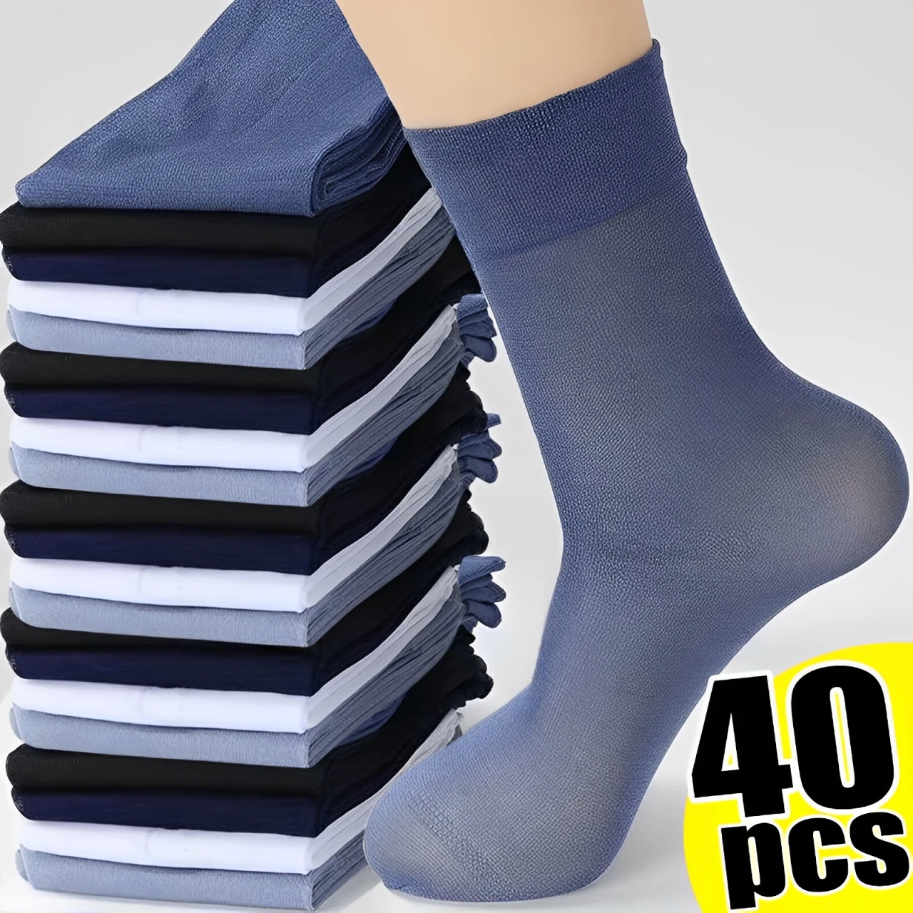 

20/40pcs Breathable Socks for Men Summer Ultra-thin Transparent Stripe Ice Silk Cool Socks Antibacterial Business Men Long Socks