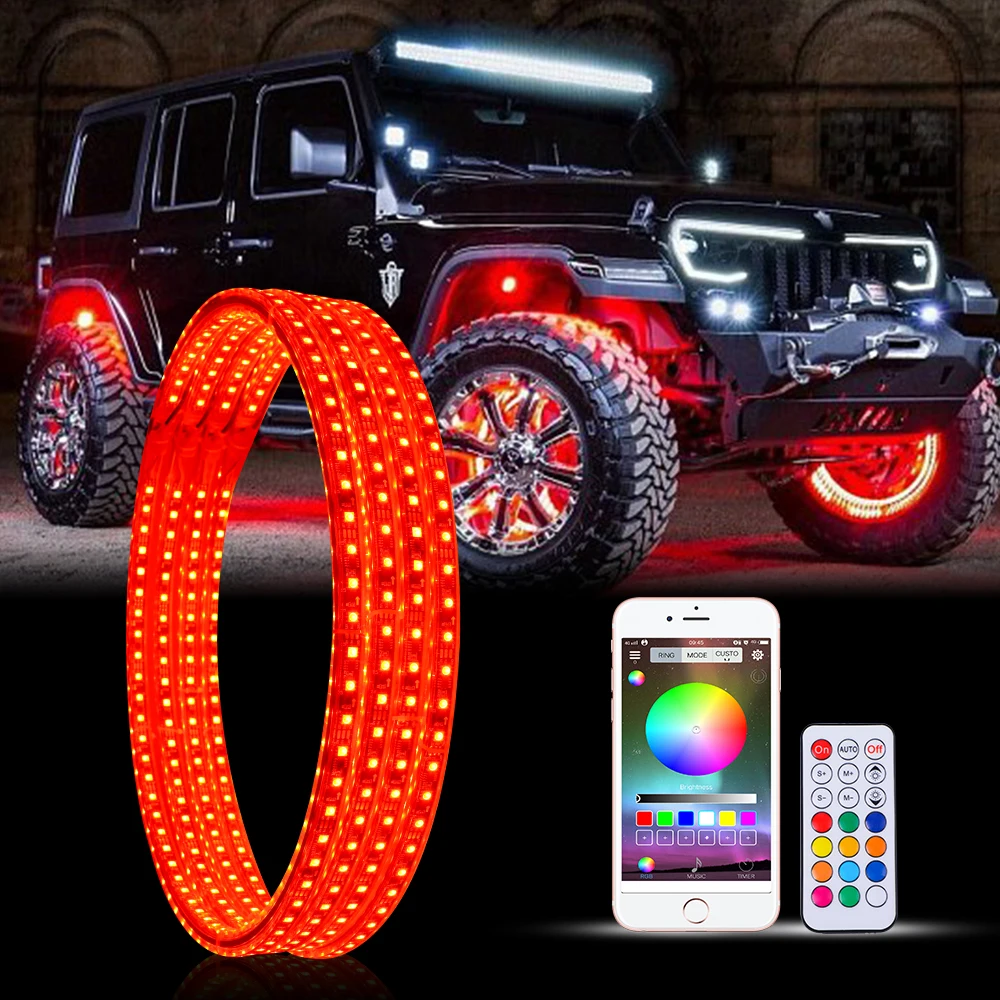 Double Side Brightest 17INCH Blue Tooth RGB Wheel Tire Car Truck Light, RGB Colors Flashing Changing Wheel Light For Motorcycle